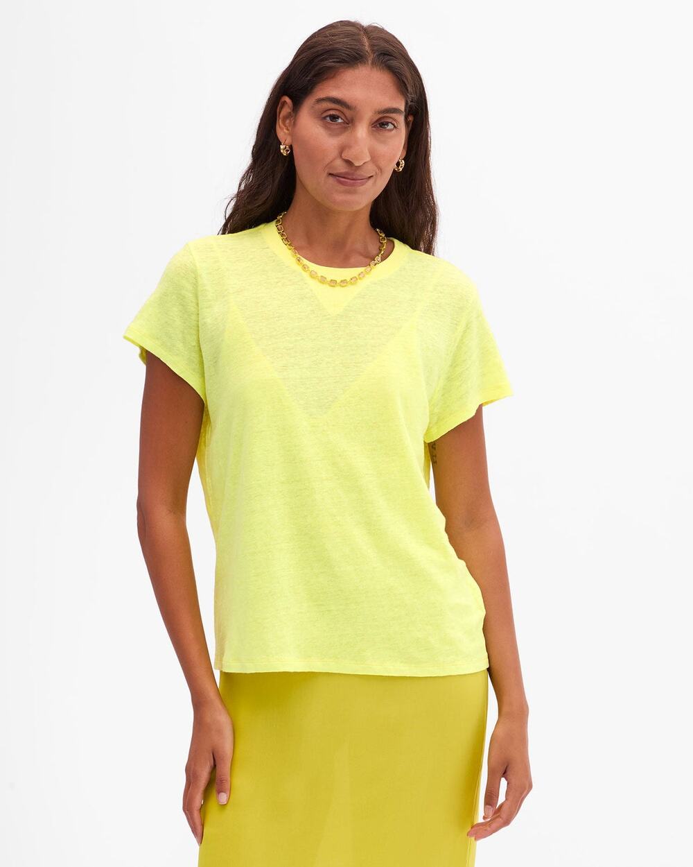 Clare V Classic V Stitch Tee Shirt in Neon Yellow M